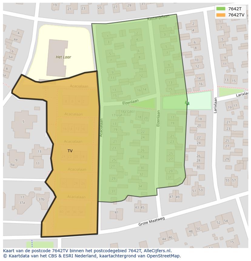 Afbeelding van het postcodegebied 7642 TV op de kaart.