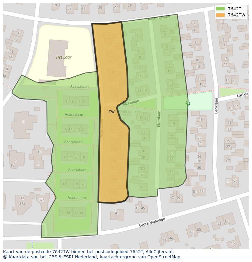 Afbeelding van het postcodegebied 7642 TW op de kaart.
