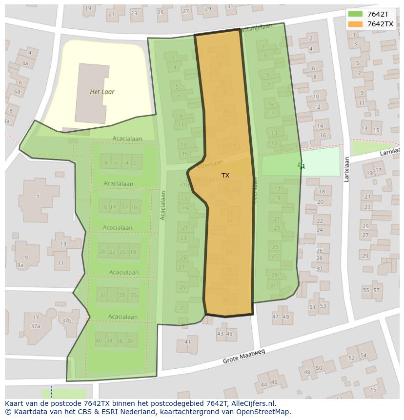 Afbeelding van het postcodegebied 7642 TX op de kaart.