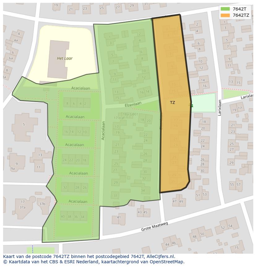 Afbeelding van het postcodegebied 7642 TZ op de kaart.