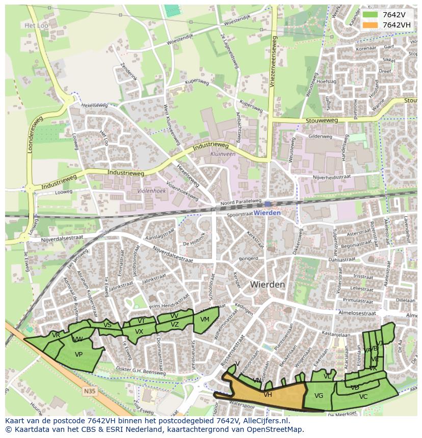Afbeelding van het postcodegebied 7642 VH op de kaart.