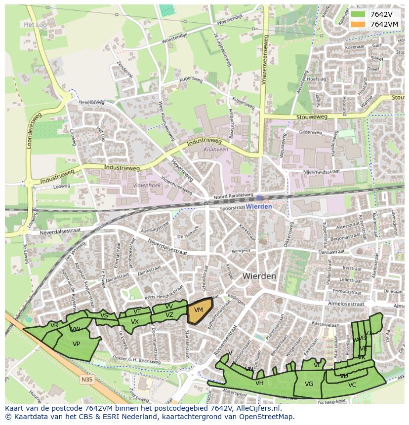 Afbeelding van het postcodegebied 7642 VM op de kaart.