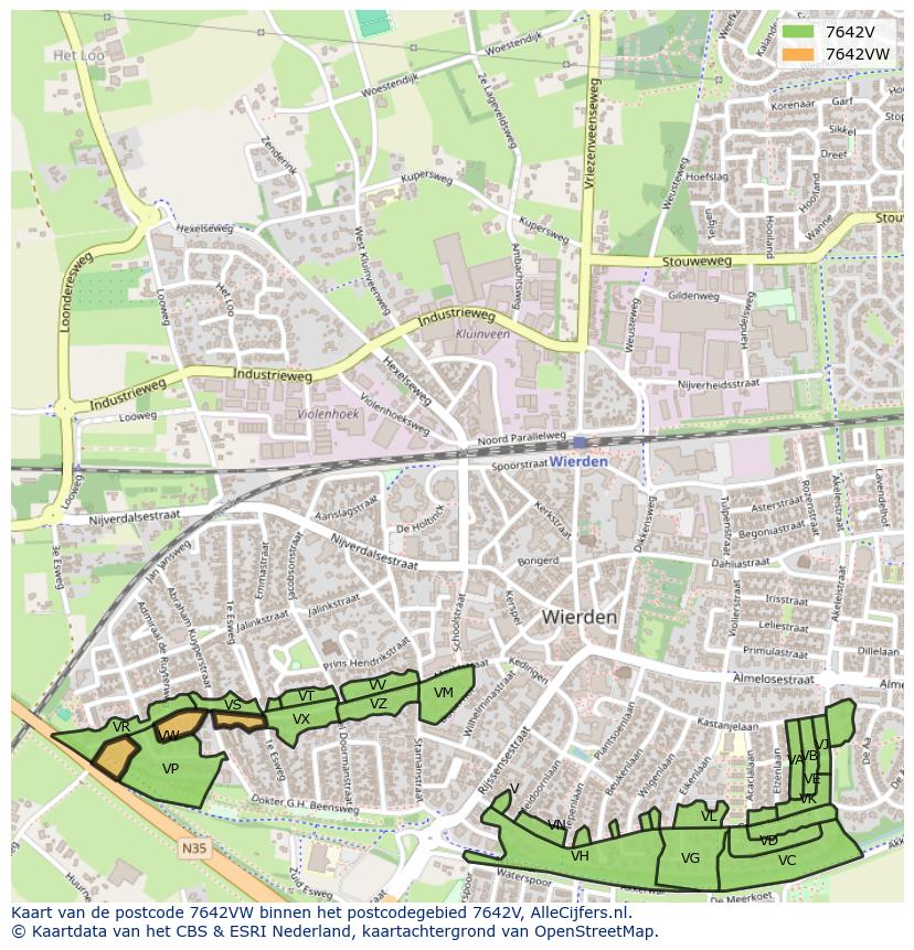 Afbeelding van het postcodegebied 7642 VW op de kaart.