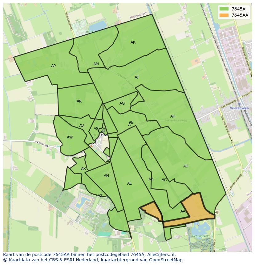 Afbeelding van het postcodegebied 7645 AA op de kaart.