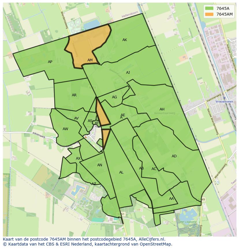 Afbeelding van het postcodegebied 7645 AM op de kaart.