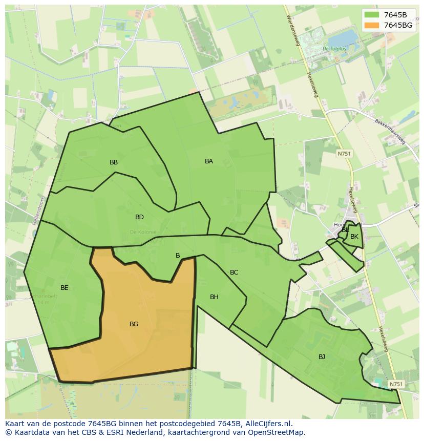 Afbeelding van het postcodegebied 7645 BG op de kaart.