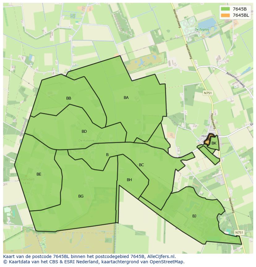 Afbeelding van het postcodegebied 7645 BL op de kaart.