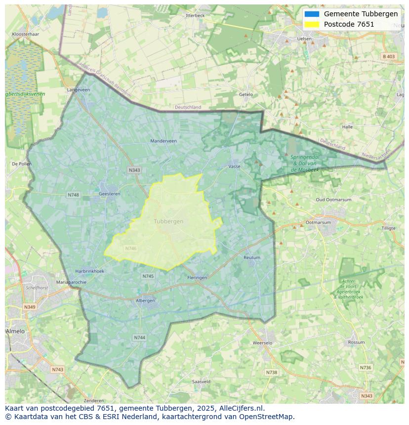 Afbeelding van het postcodegebied 7651 op de kaart.