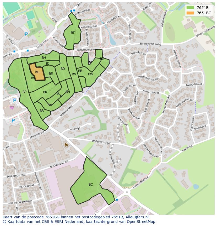 Afbeelding van het postcodegebied 7651 BG op de kaart.