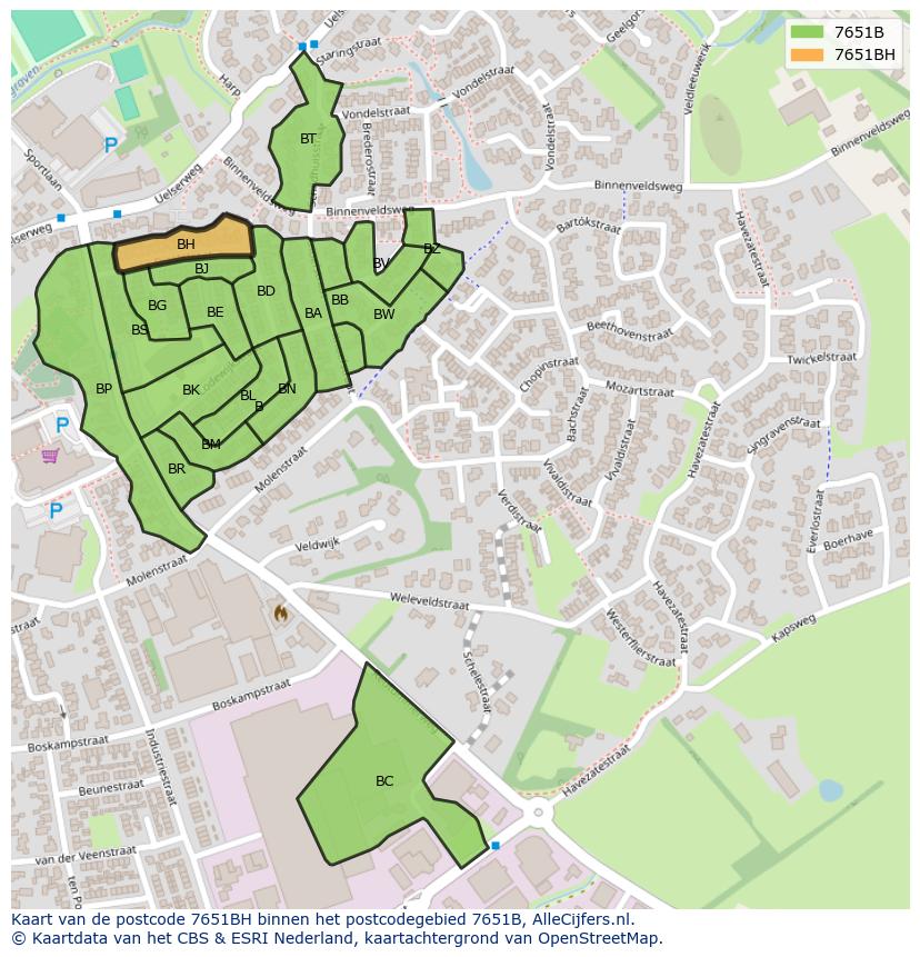 Afbeelding van het postcodegebied 7651 BH op de kaart.