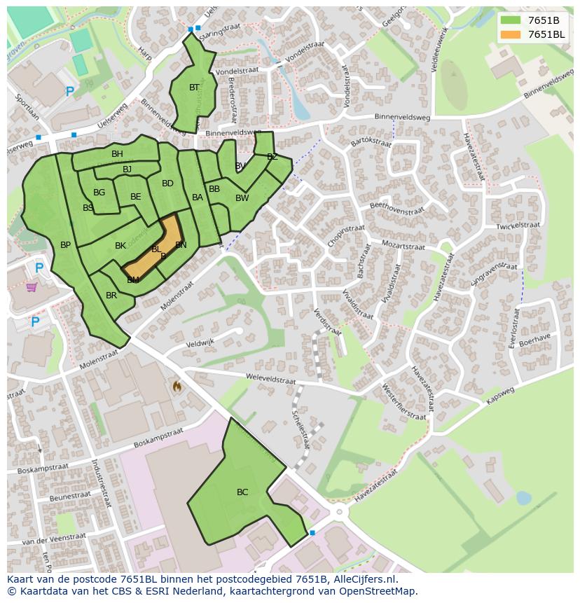 Afbeelding van het postcodegebied 7651 BL op de kaart.