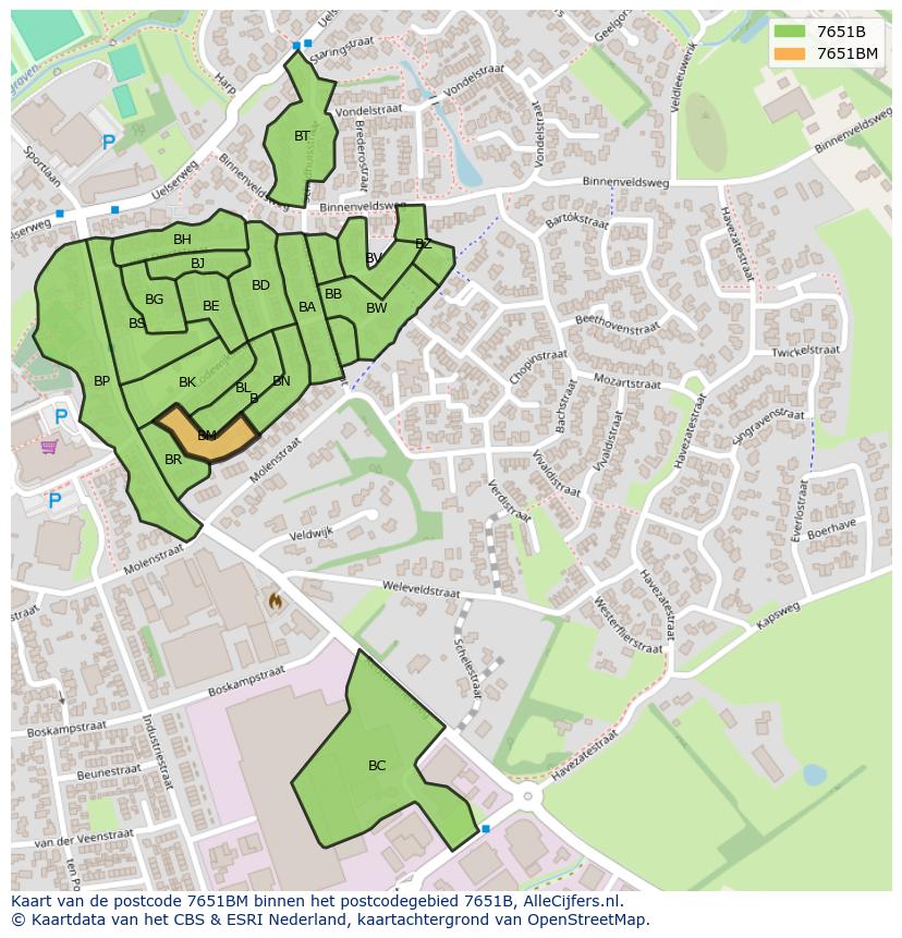 Afbeelding van het postcodegebied 7651 BM op de kaart.