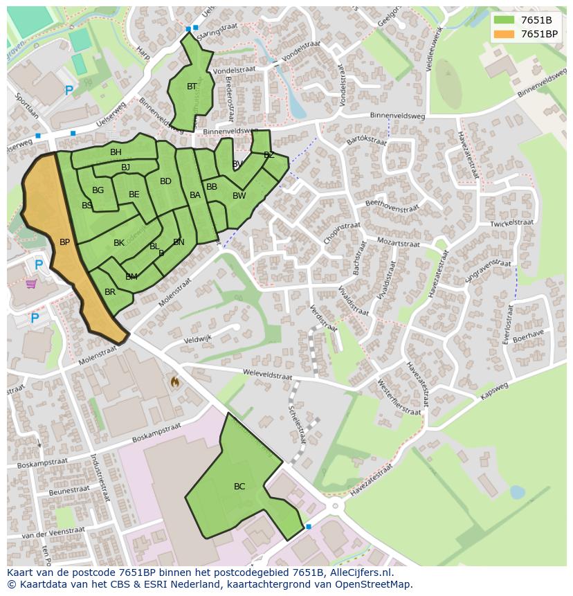Afbeelding van het postcodegebied 7651 BP op de kaart.
