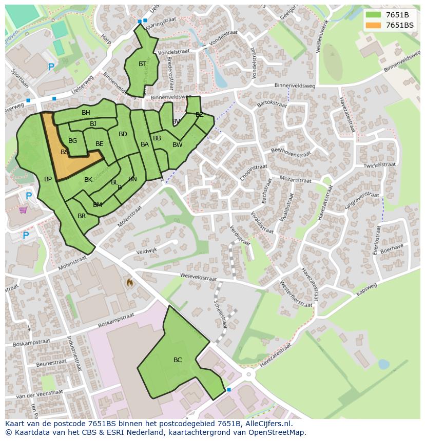 Afbeelding van het postcodegebied 7651 BS op de kaart.