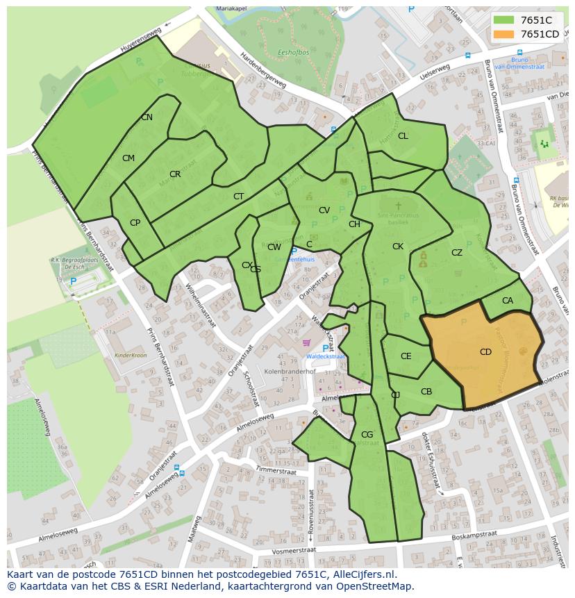 Afbeelding van het postcodegebied 7651 CD op de kaart.