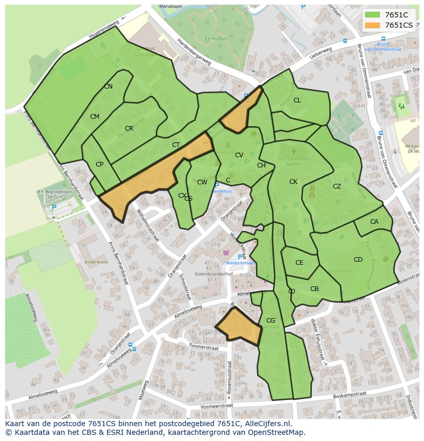 Afbeelding van het postcodegebied 7651 CS op de kaart.