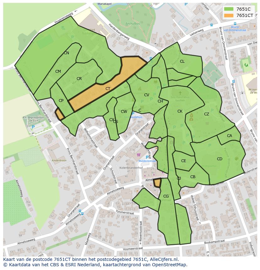 Afbeelding van het postcodegebied 7651 CT op de kaart.