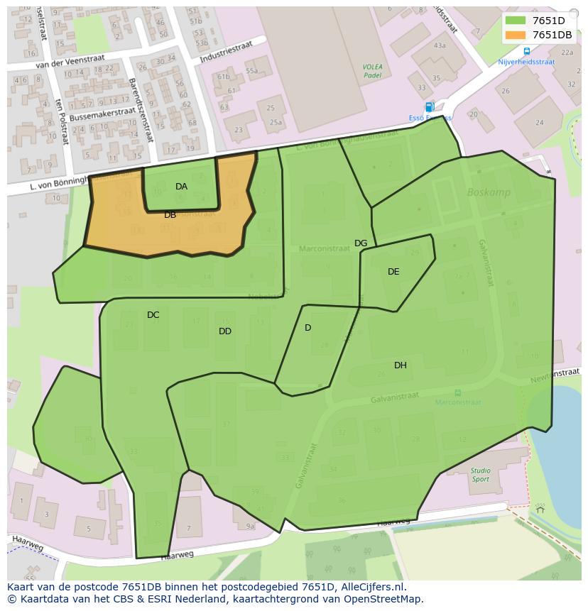 Afbeelding van het postcodegebied 7651 DB op de kaart.