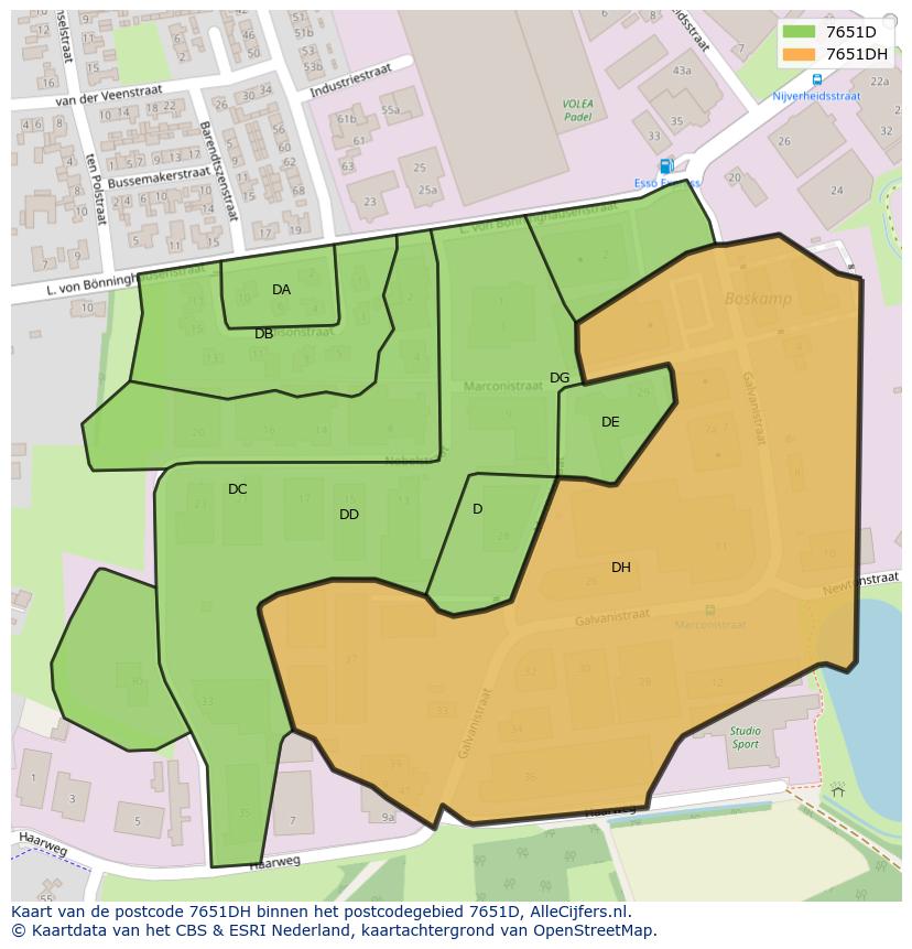 Afbeelding van het postcodegebied 7651 DH op de kaart.