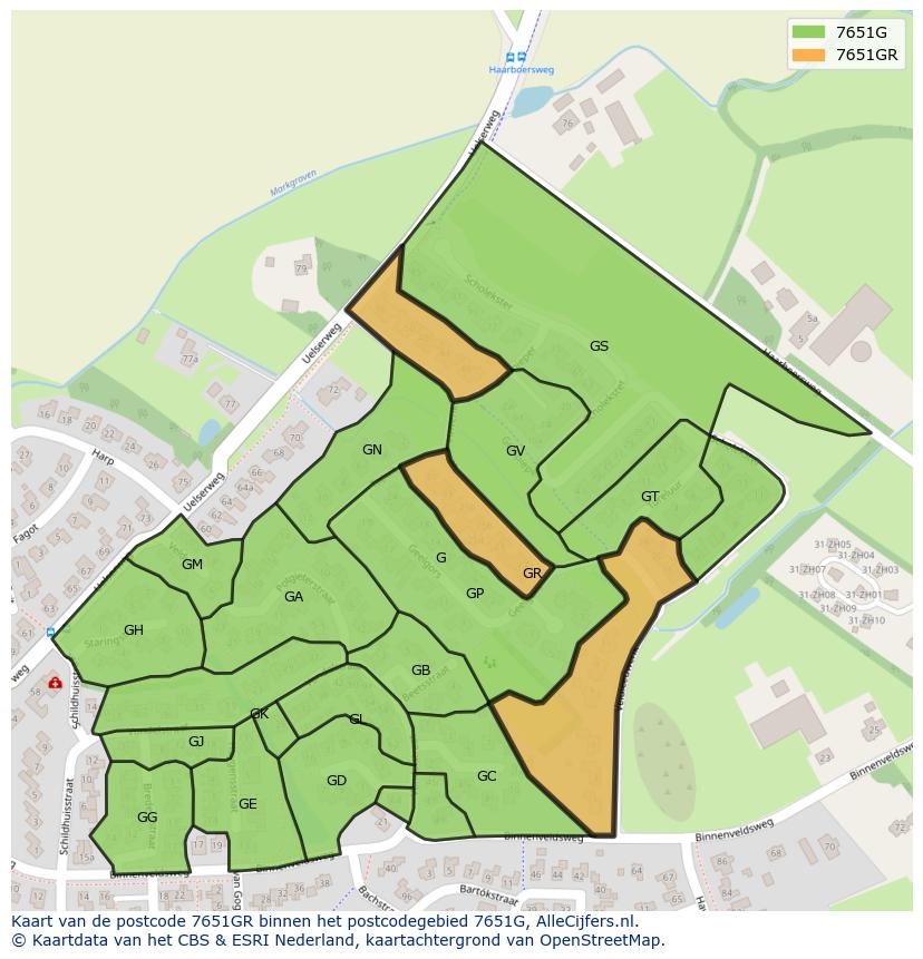 Afbeelding van het postcodegebied 7651 GR op de kaart.