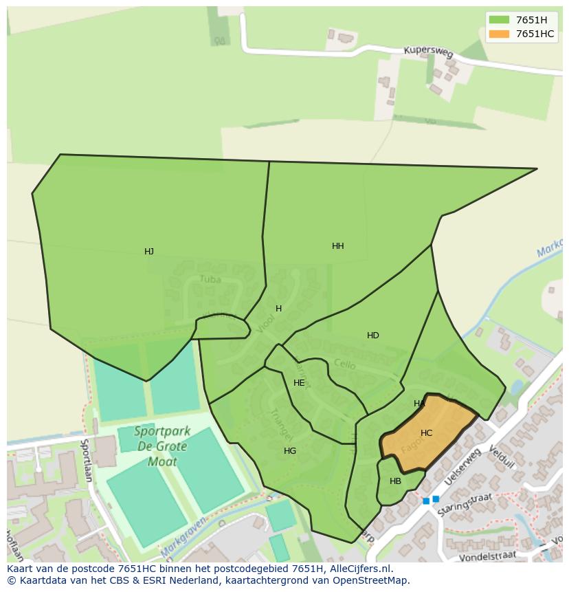 Afbeelding van het postcodegebied 7651 HC op de kaart.