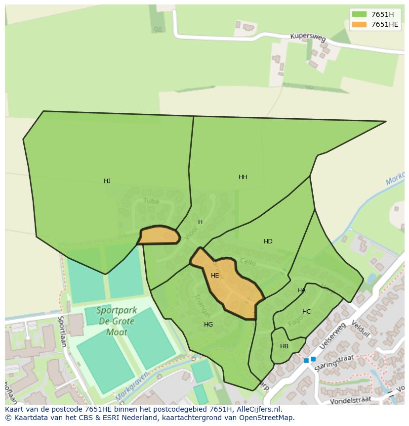 Afbeelding van het postcodegebied 7651 HE op de kaart.