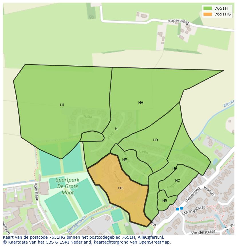 Afbeelding van het postcodegebied 7651 HG op de kaart.