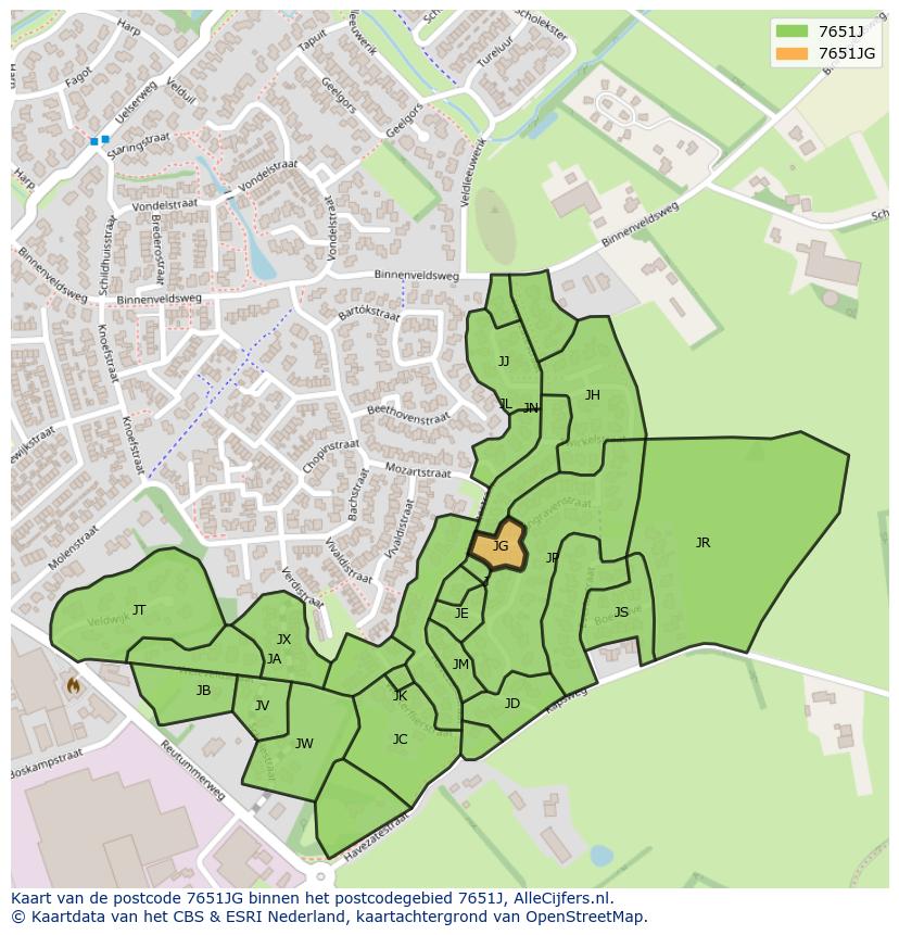 Afbeelding van het postcodegebied 7651 JG op de kaart.