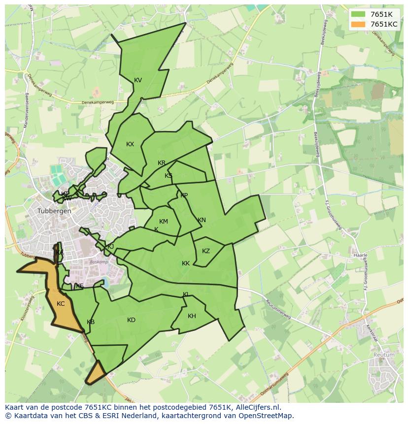 Afbeelding van het postcodegebied 7651 KC op de kaart.