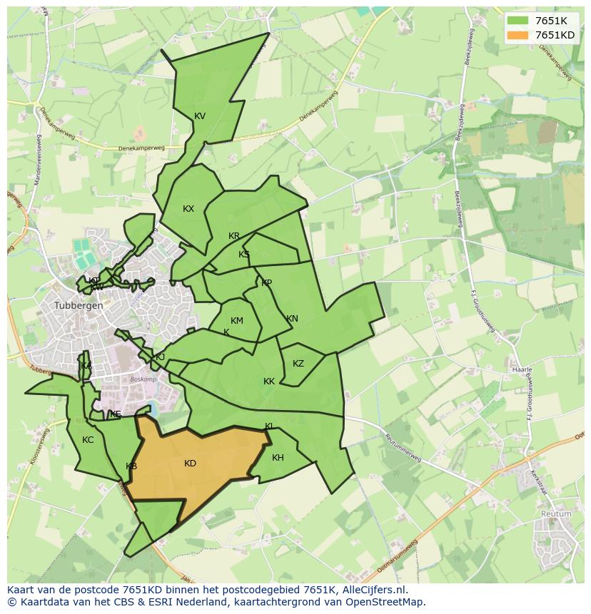 Afbeelding van het postcodegebied 7651 KD op de kaart.