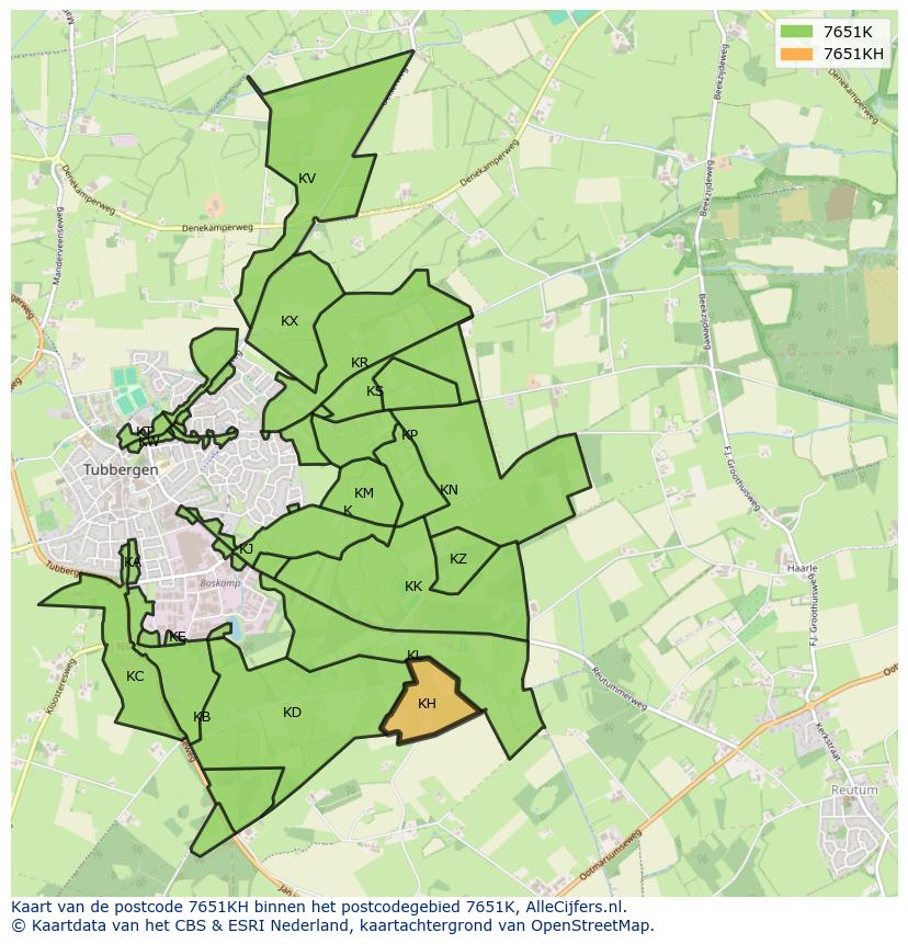 Afbeelding van het postcodegebied 7651 KH op de kaart.