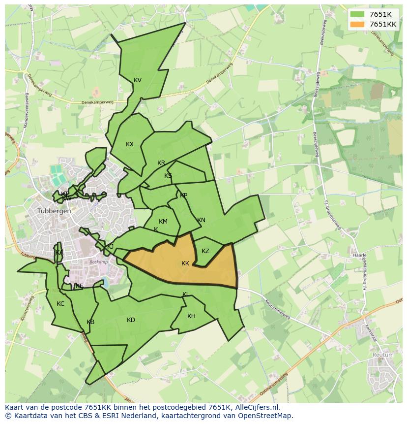 Afbeelding van het postcodegebied 7651 KK op de kaart.