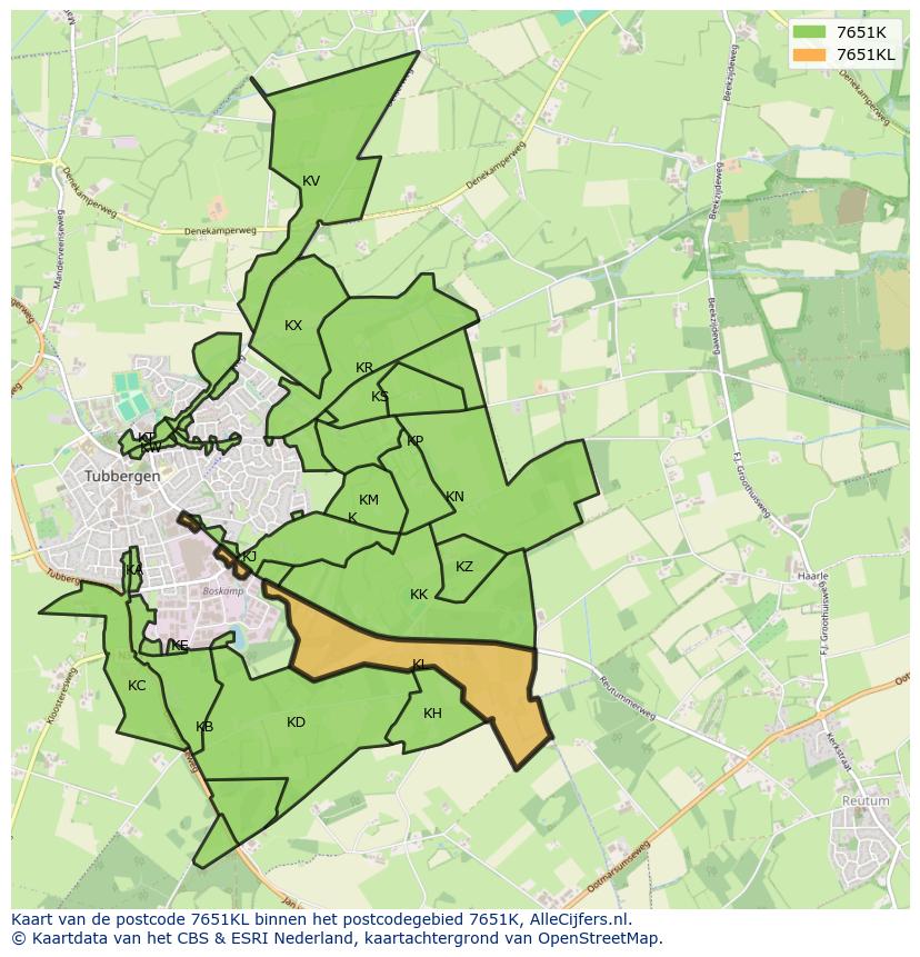 Afbeelding van het postcodegebied 7651 KL op de kaart.