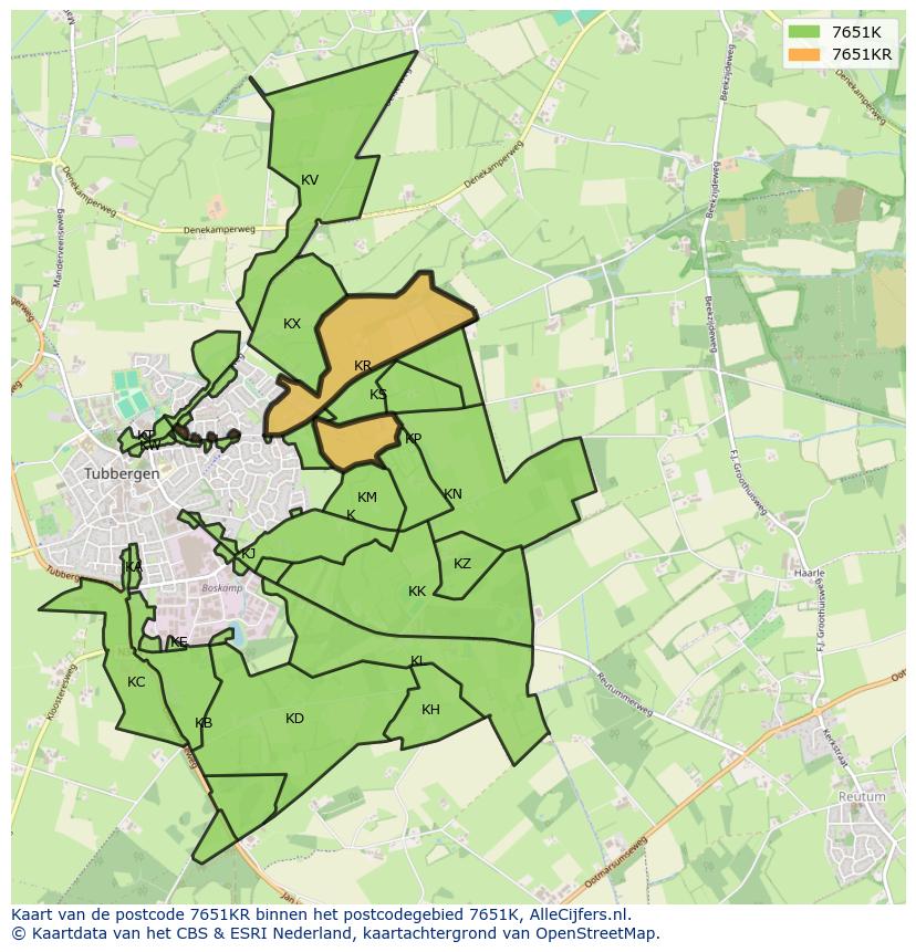 Afbeelding van het postcodegebied 7651 KR op de kaart.