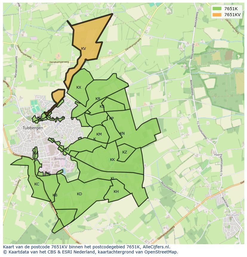 Afbeelding van het postcodegebied 7651 KV op de kaart.