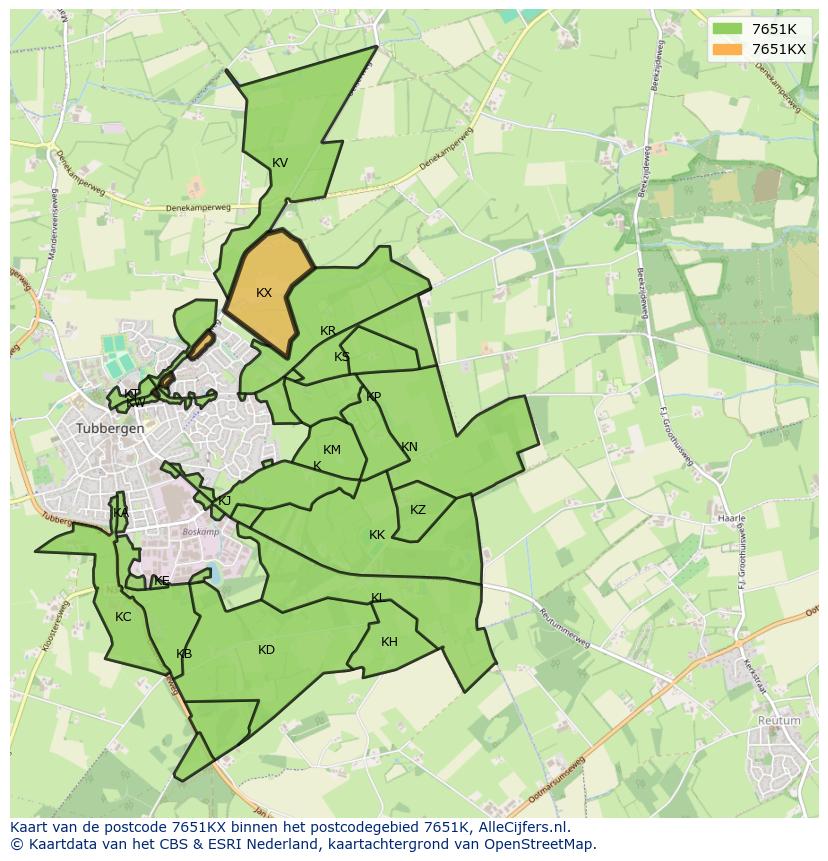 Afbeelding van het postcodegebied 7651 KX op de kaart.