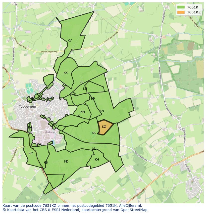 Afbeelding van het postcodegebied 7651 KZ op de kaart.