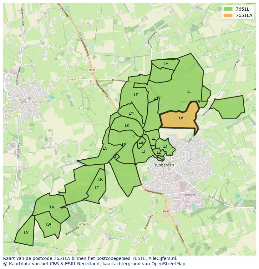 Afbeelding van het postcodegebied 7651 LA op de kaart.