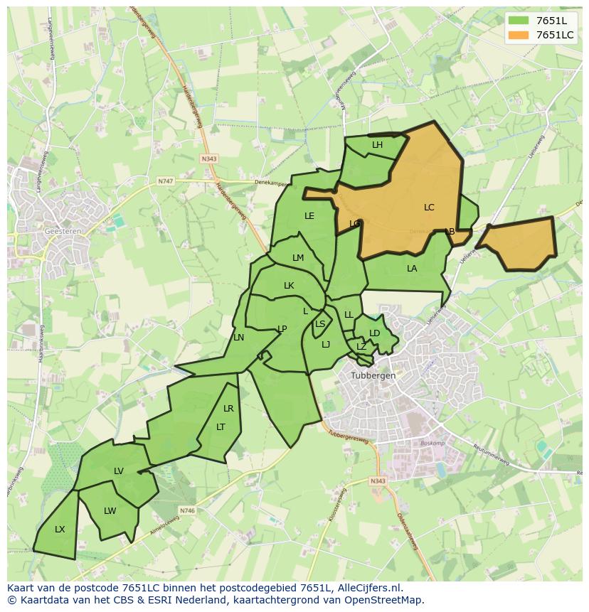 Afbeelding van het postcodegebied 7651 LC op de kaart.