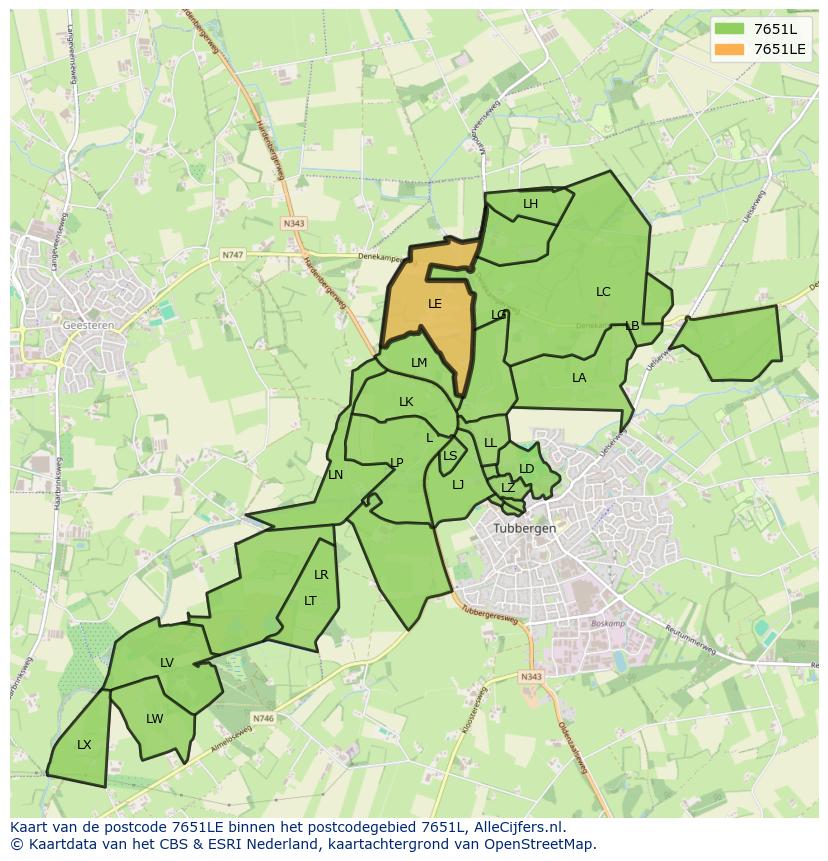 Afbeelding van het postcodegebied 7651 LE op de kaart.