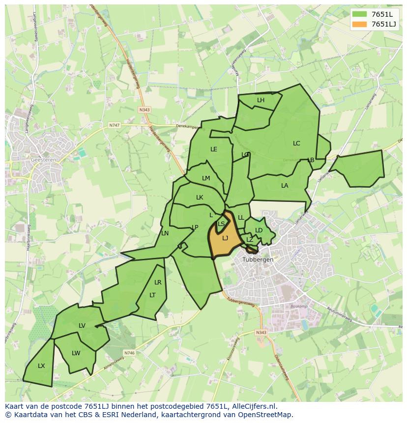 Afbeelding van het postcodegebied 7651 LJ op de kaart.