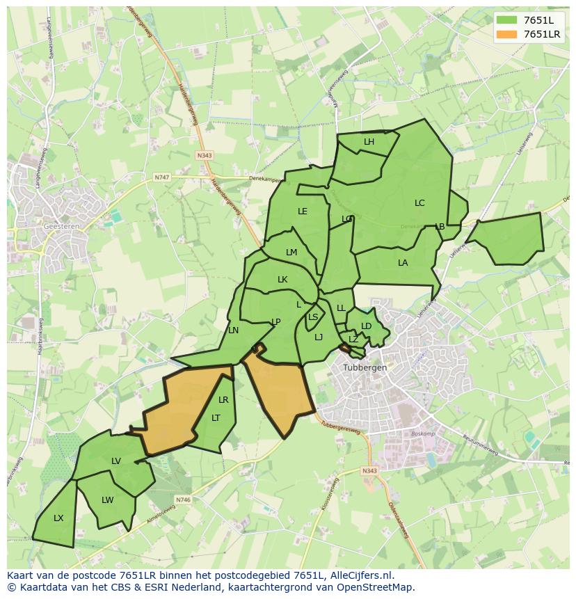 Afbeelding van het postcodegebied 7651 LR op de kaart.
