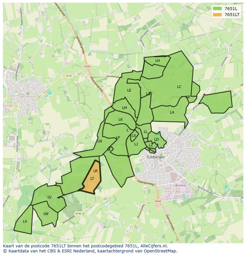 Afbeelding van het postcodegebied 7651 LT op de kaart.