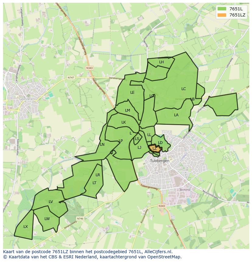 Afbeelding van het postcodegebied 7651 LZ op de kaart.