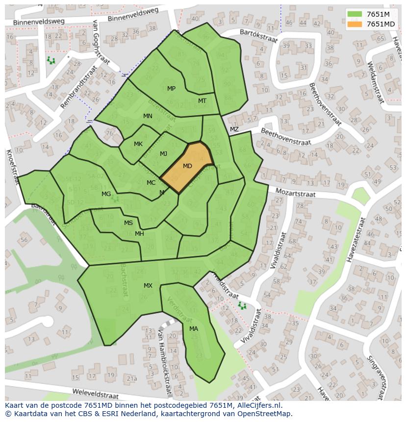 Afbeelding van het postcodegebied 7651 MD op de kaart.