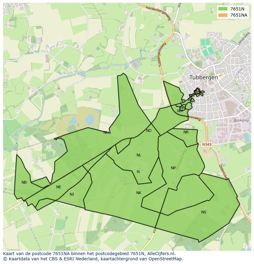 Afbeelding van het postcodegebied 7651 NA op de kaart.
