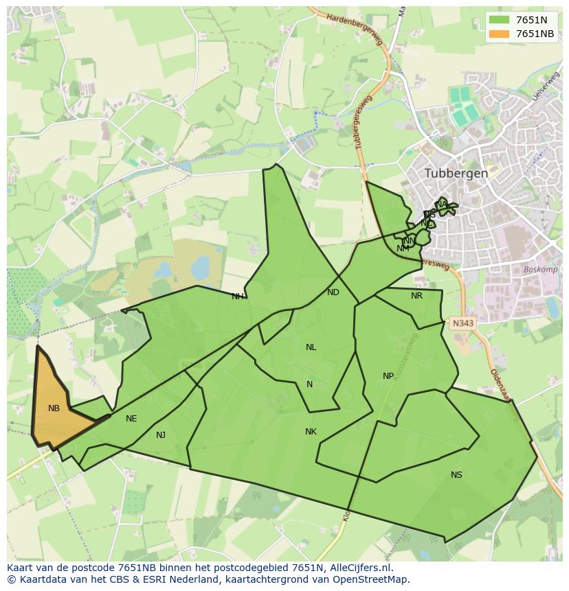 Afbeelding van het postcodegebied 7651 NB op de kaart.