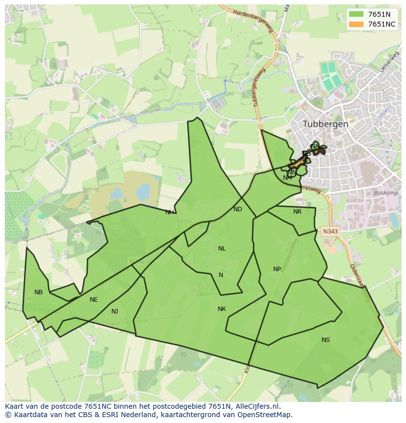 Afbeelding van het postcodegebied 7651 NC op de kaart.