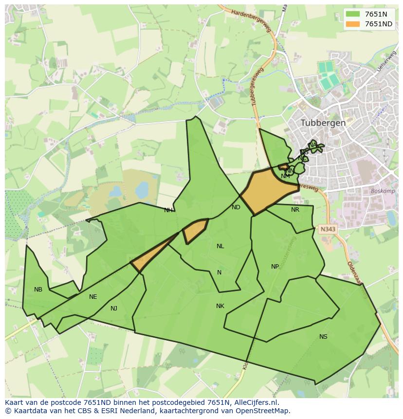 Afbeelding van het postcodegebied 7651 ND op de kaart.