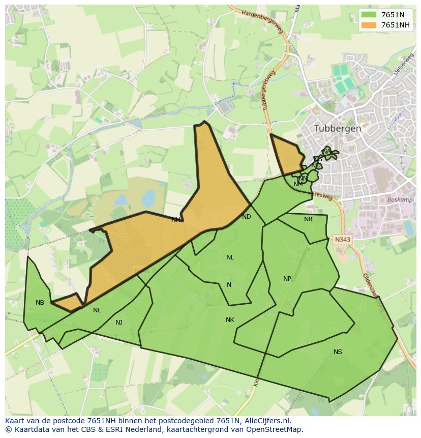 Afbeelding van het postcodegebied 7651 NH op de kaart.